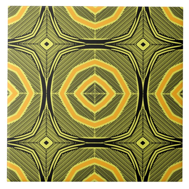 Vintage green yellow geometric pattern  tile (Front)