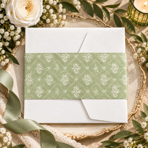 Vintage Greenery Floral Elegant Sage Green Wedding Invitation Belly Band