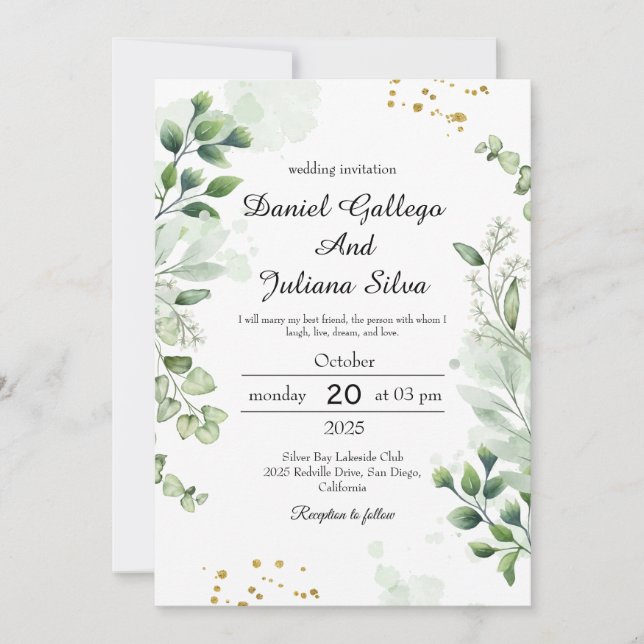 Vintage Greenery Lace Wedding Invitation (Front)