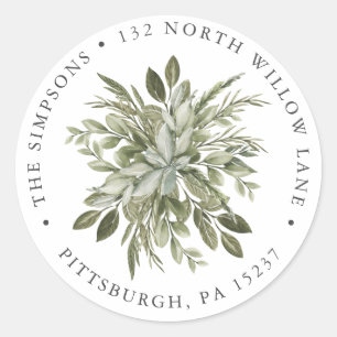 Vintage Greenery Return Address Classic Round Sticker