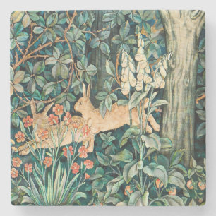 Vintage "Greenery" - Tree Flower & Rabbit Stone Coaster