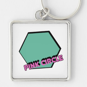 Vintage Greenish Hexagon with Pink Circle Text Key Ring