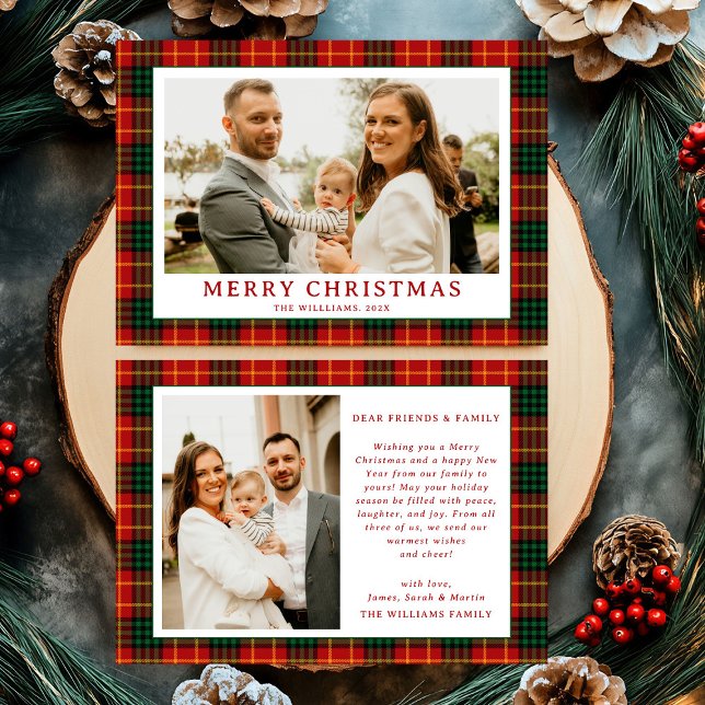 Vintage GreenRed Tartan Plaid Photo Christmas Holiday Card (Creator Uploaded)