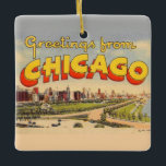 Vintage Greeting from Chicago Card Ceramic Ornament<br><div class="desc">Very nice vintage postcard of Chicago repurposed on an ornament.</div>