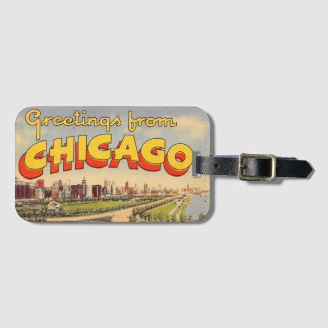 Vintage Greeting from Chicago  Luggage Tag (Front Horizontal)
