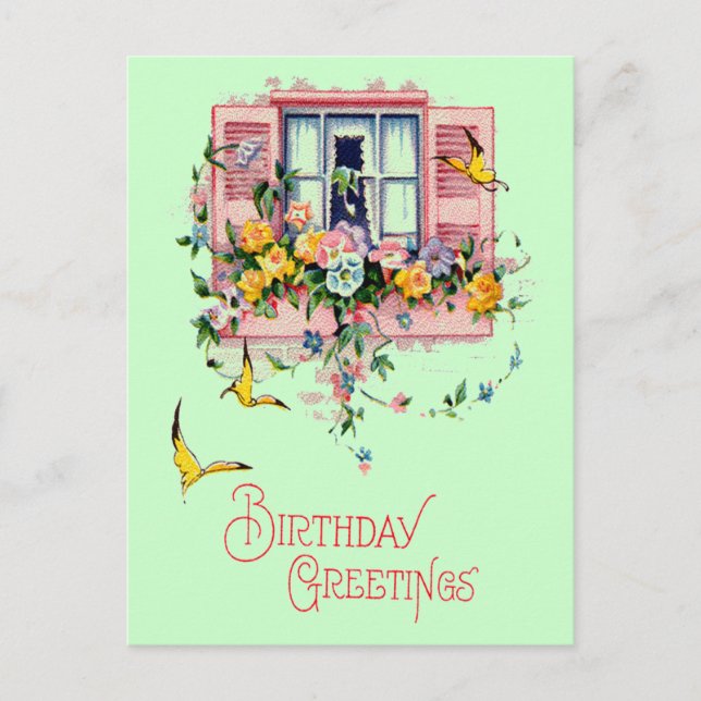 Vintage Greetings Birthday Postcard (Front)