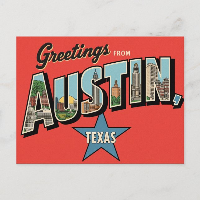 Vintage "Greetings from Austin, Texas" Postcard (Front)