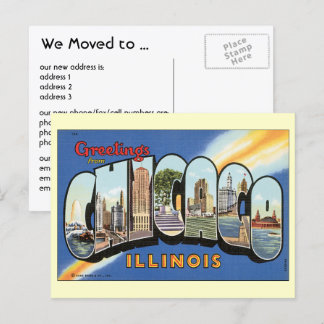 Vintage Greetings from Chicago, Change of Address Announcement Postcard