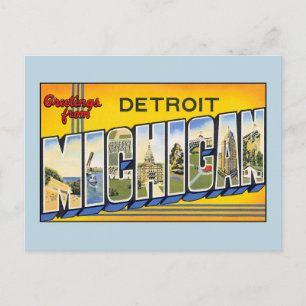 Vintage greetings from Detroit Michigan Postcard