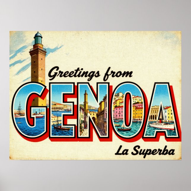 Vintage Greetings from Genoa Poster (Front)