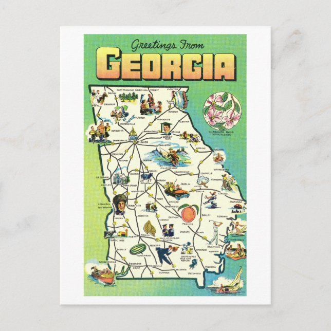 Vintage Greetings from Georgia Map Postcard (Front)