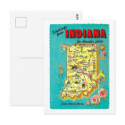 Vintage Greetings from Indiana Map Postcard