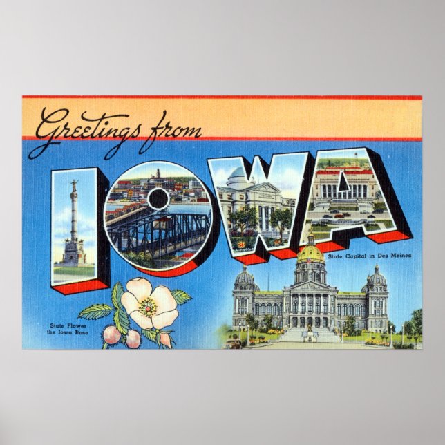Vintage Greetings From Iowa Travel Poster (Front)