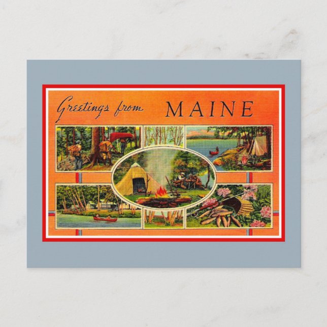 Vintage Greetings From Maine Postcard (Front)