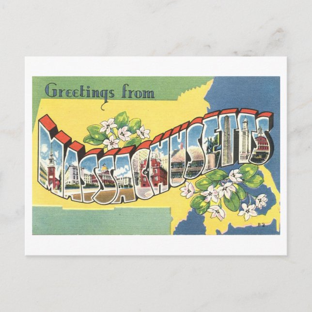 Vintage Greetings from Massachusetts Postcard (Front)
