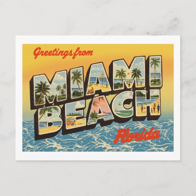 Vintage "Greetings from Miami Beach, Florida" Postcard (Front)