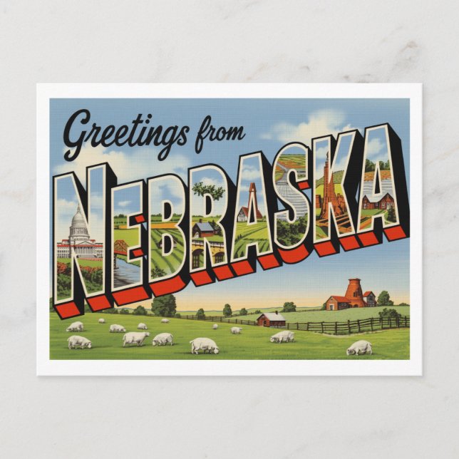Vintage "Greetings from Nebraska" Postcard (Front)
