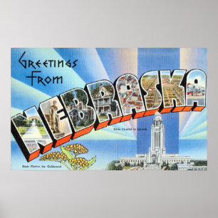 Vintage Greetings From Nebraska Travel Poster