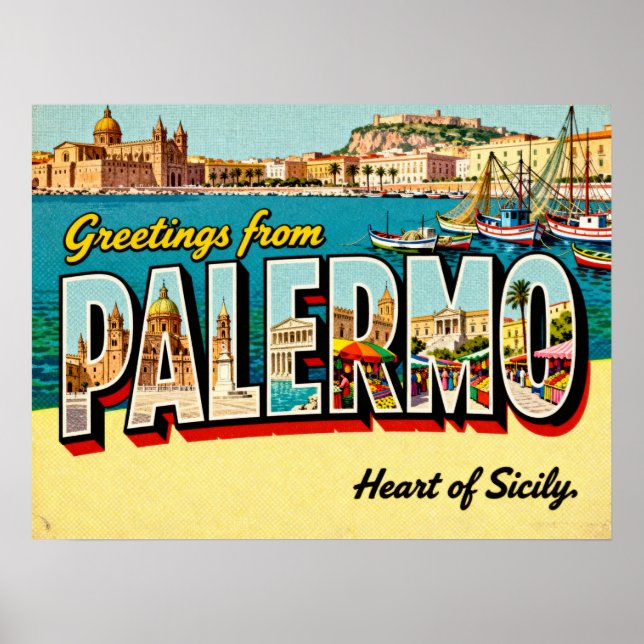 Vintage Greetings from Palermo Poster (Front)