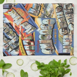 Vintage Greetings From ... Postcards Collage Tea Towel