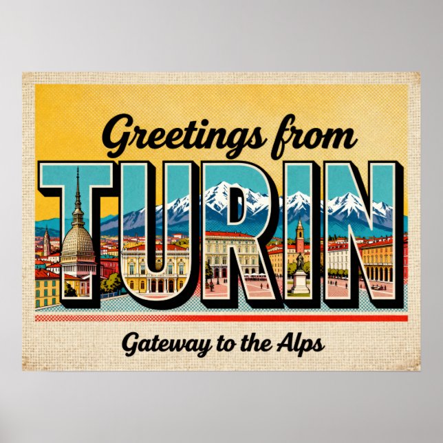 Vintage Greetings from Turin Poster (Front)