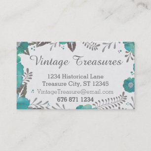 Vintage Grey and Mint Rustic Floral Pattern Business Card
