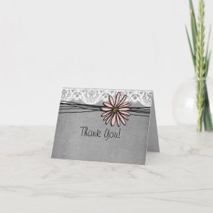 Vintage Grey and Pink Daisy Wedding Thank You Note Card