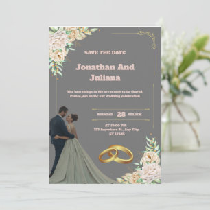 Vintage Grey and Red Wedding Invitation