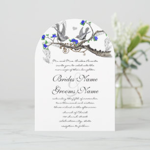 Vintage Grey Birds Royal Blue Cherry Blossom Invitation