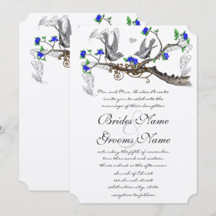 Vintage Grey Birds Royal Blue Cherry Blossom Invitation