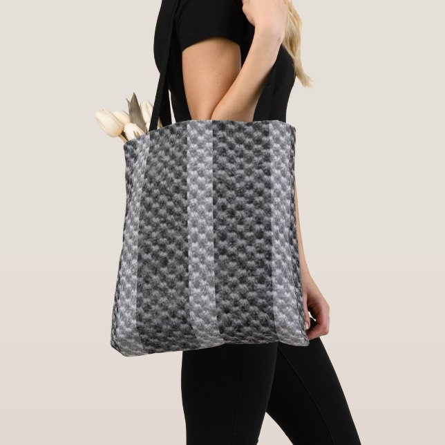 "Vintage Grey & Black Large Weave Print" tote Bag (Close Up)