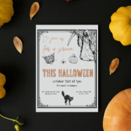 Vintage Grey Black Orange Cat Halloween Party Invitation