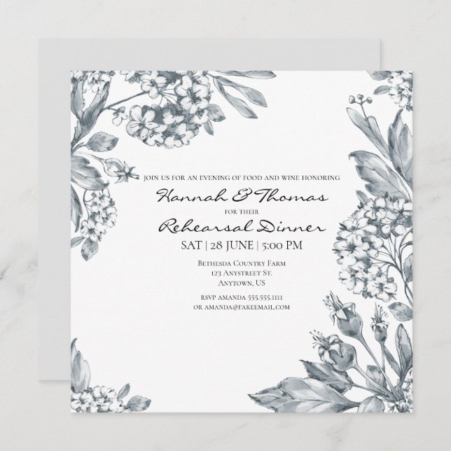Vintage Grey Botanical Rehearsal Dinner Invitation (Front/Back)
