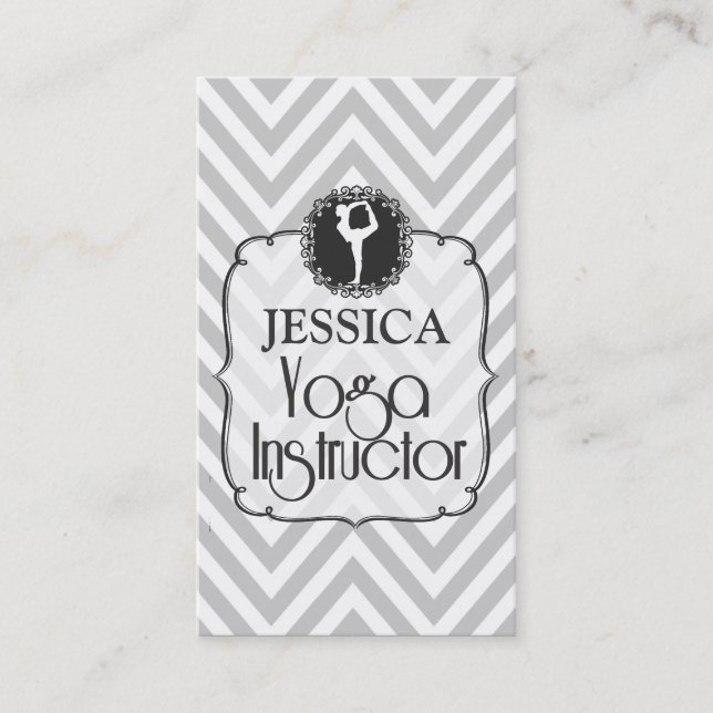 Vintage Grey Chevron Yoga Instructor Card (Front)