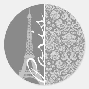 Vintage Grey Damask Paris Classic Round Sticker
