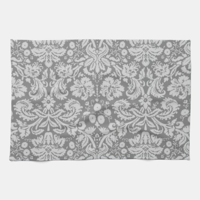 Vintage Grey Damask Tea Towel (Horizontal)