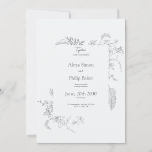 Vintage grey elegant floral wedding invitation