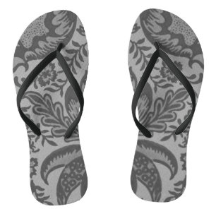 Vintage Grey Floral Botanical Pattern Jandals