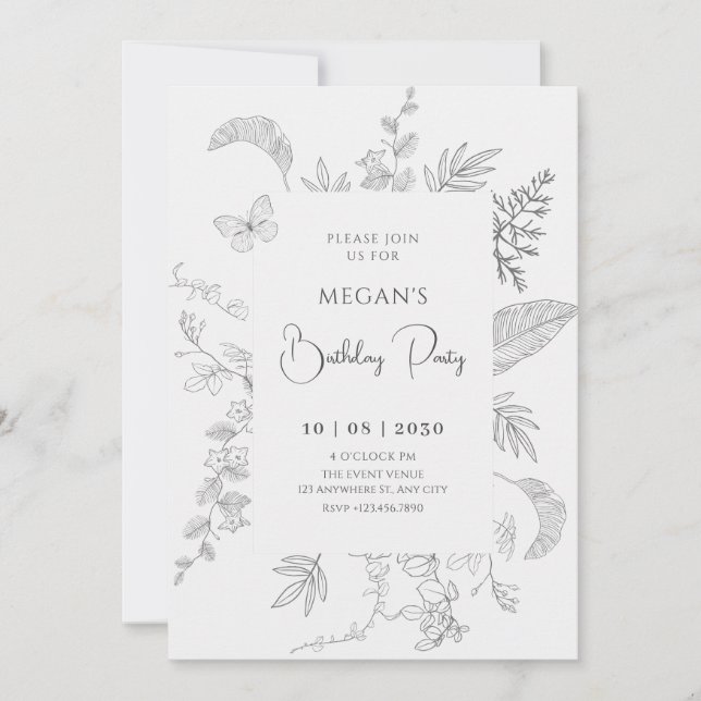 Vintage grey floral invitation (Front)