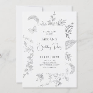 Vintage grey floral invitation