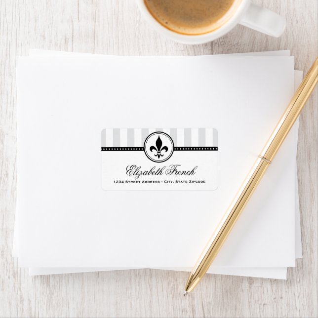 Vintage Grey French Fleur De Lis Address Label (Insitu)
