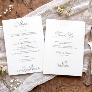 Vintage Grey French Floral Victorian 5x7 Wedding Menu