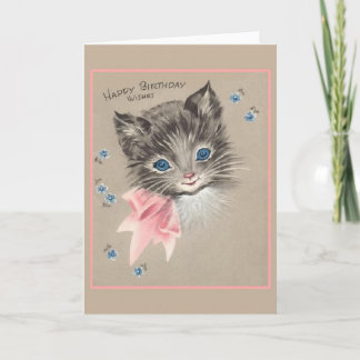 Vintage Grey Kitten Birthday Card