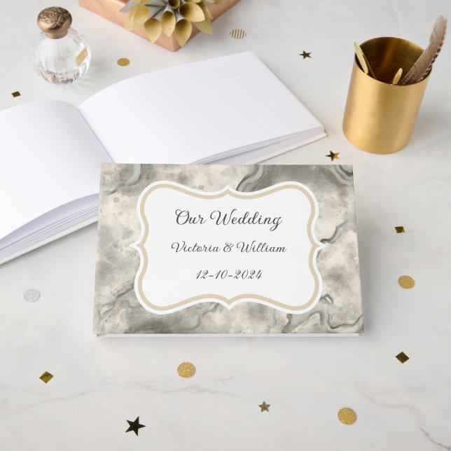 Vintage Grey Marble Wedding Guest Book Gift (Front Open)