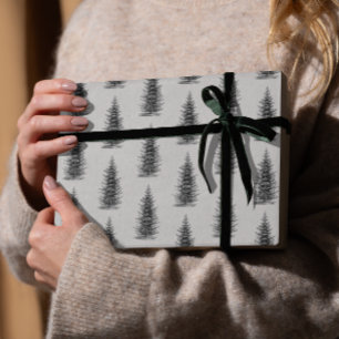 Vintage Grey minimalistic spruce merry christmas Wrapping Paper