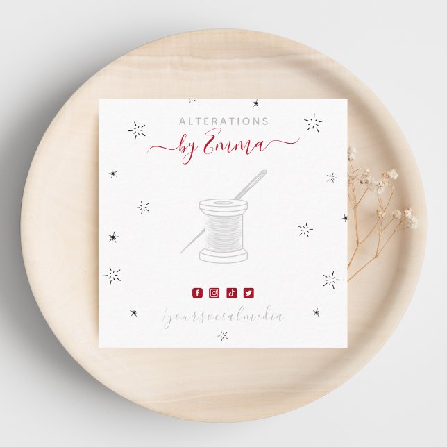 Vintage Grey Needle & Star Sparkle Tailor Stylist Square Business Card (Creator Uploaded)