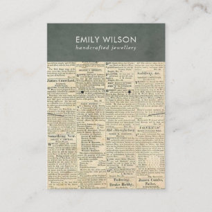 VINTAGE GREY NEWSPAPER NECKLACE EARRING DISPLAY BUSINESS CARD