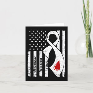 Vintage Grey Ribbon American Flag Type 1 Diabetes  Card