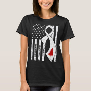 Vintage Grey Ribbon American Flag Type 1 Diabetes  T-Shirt