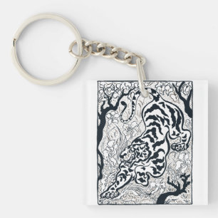Vintage Grey Tiger In The Jungle Art Key Ring